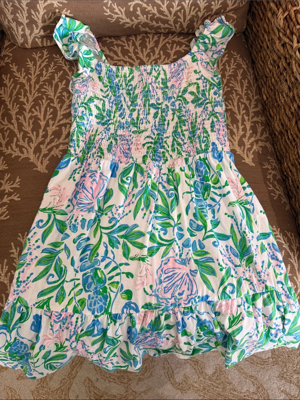Lilly Pulitzer White Sundress with Green, Blue & Pink Floral Print